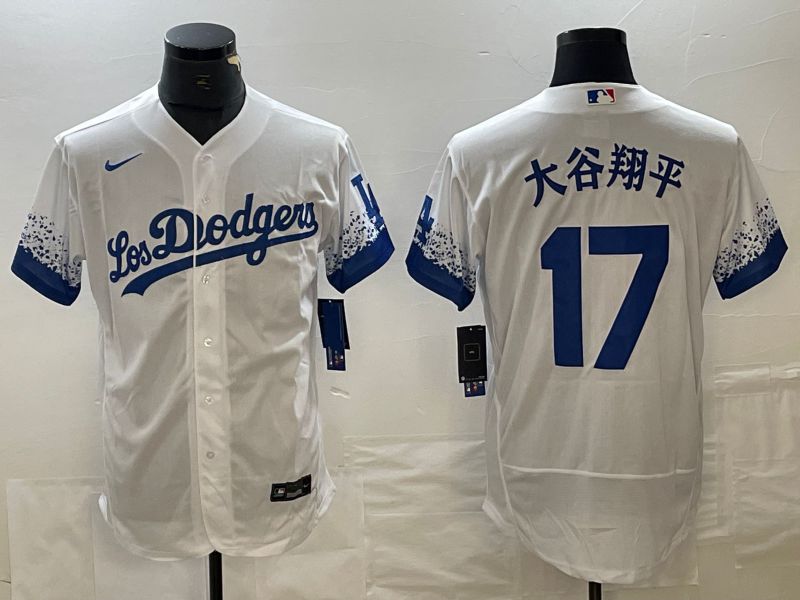 Men Los Angeles Dodgers #17 Ohtani White Nike Elite MLB Jersey style 6